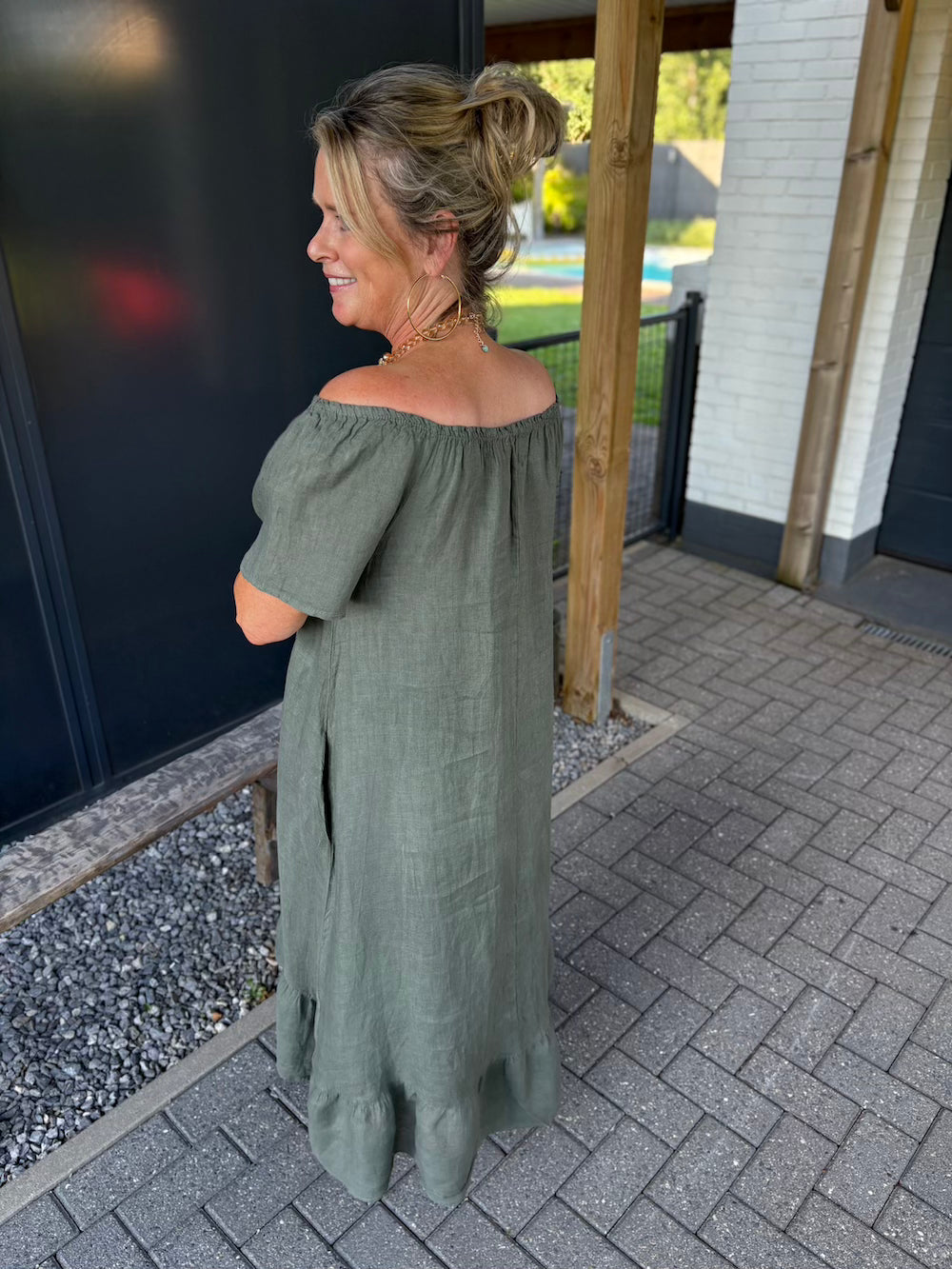 jurk linnen offshoulder groen