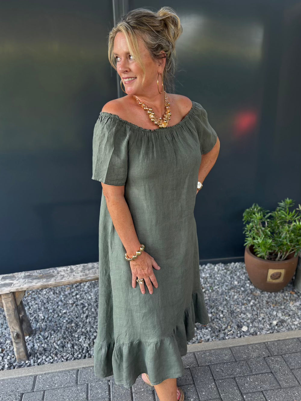 jurk linnen offshoulder groen