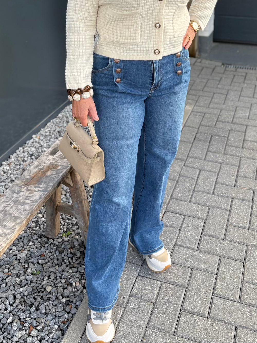 Jeans wide leg met plooitje