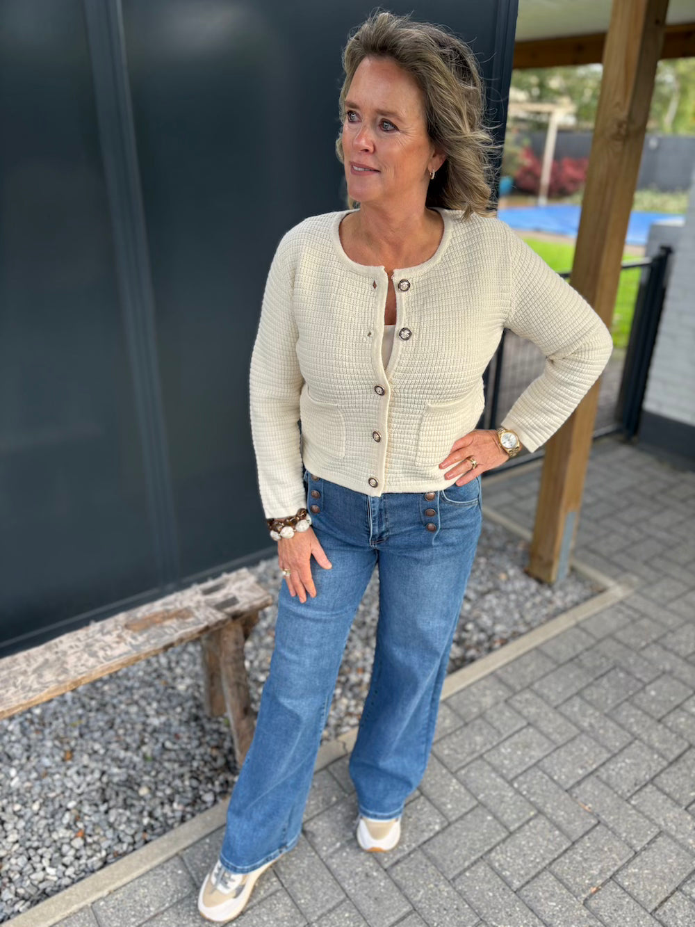 Jeans wide leg met plooitje