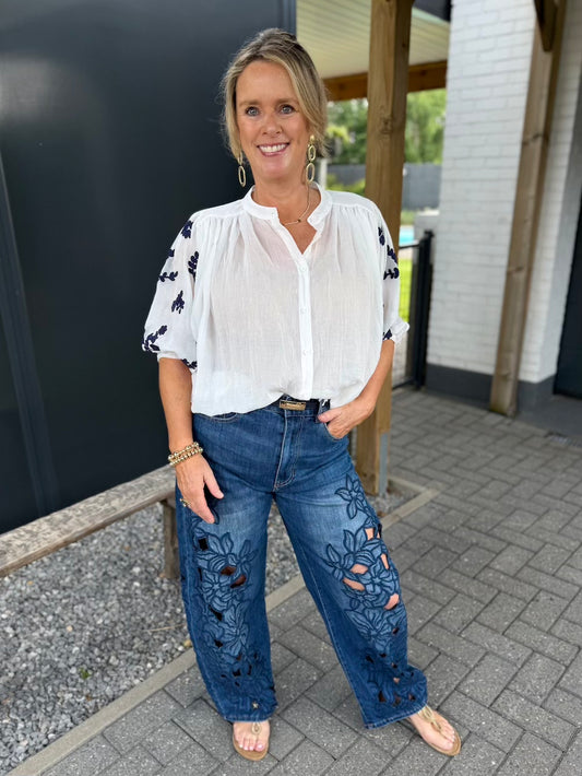 barreljeans met bloemen