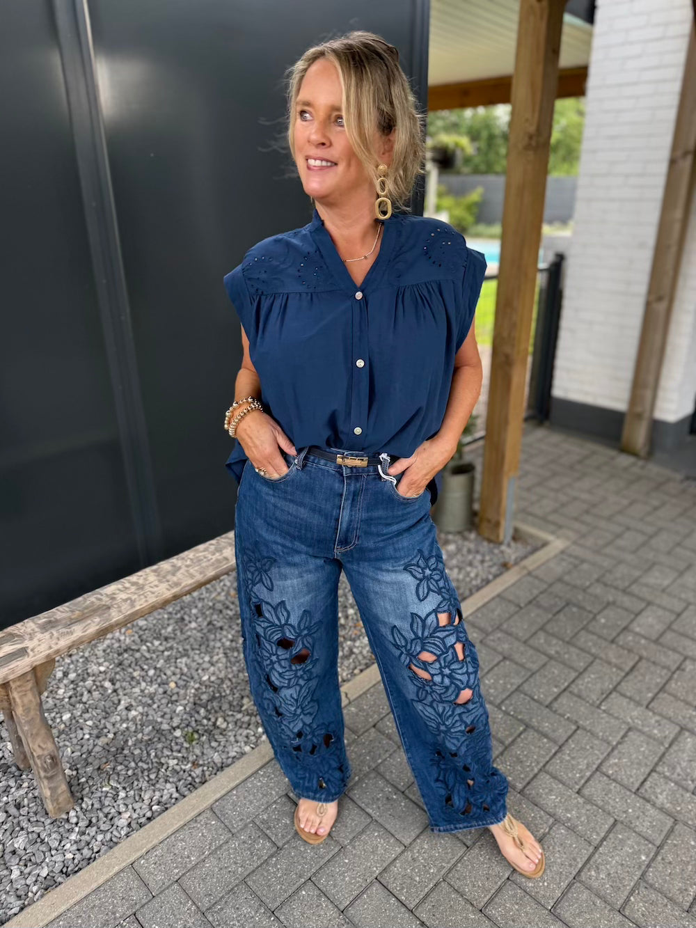 Barrel jeans met bloemen