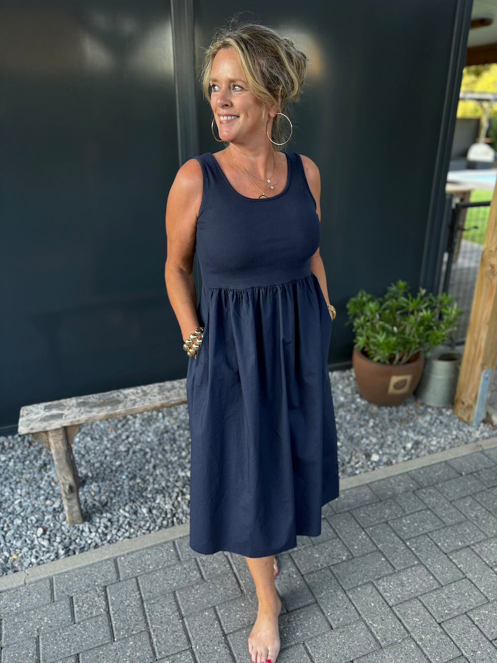 jurkje marine blauw met katoenen rok