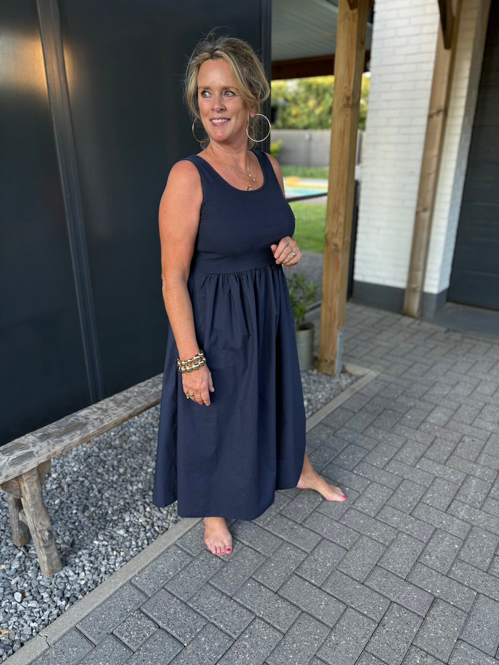 jurkje marine blauw met katoenen rok