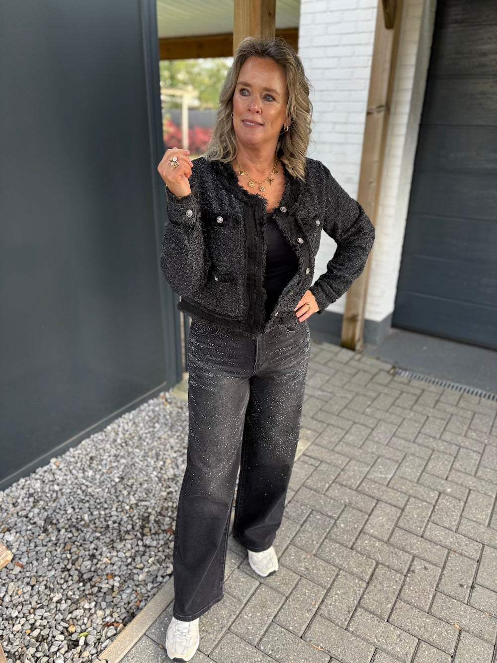 Jeans met strass zwart grijs ballon