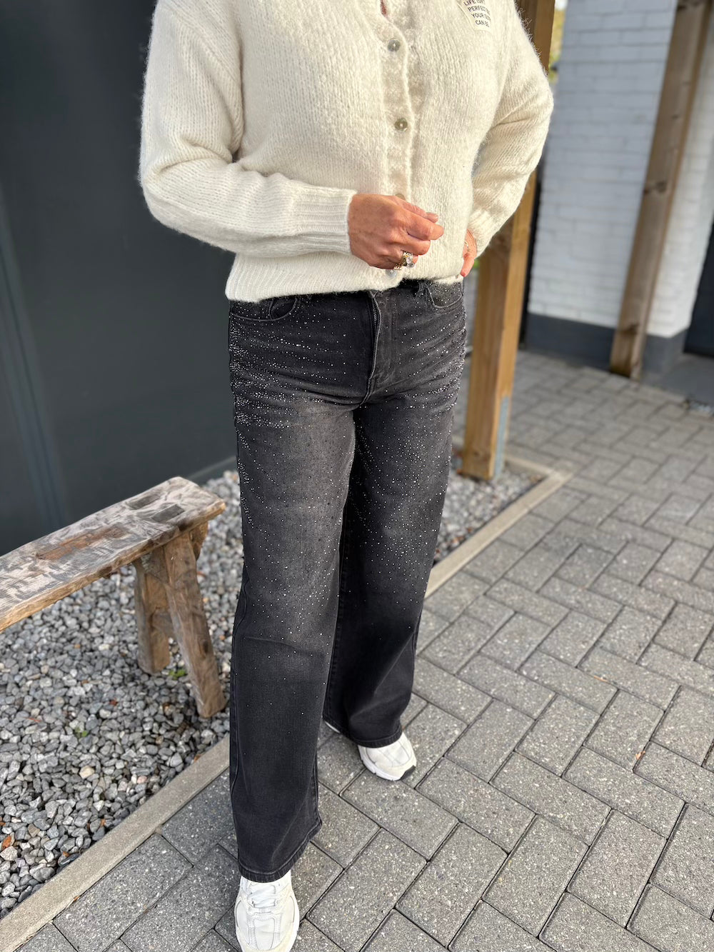 Jeans met strass zwart/grijs