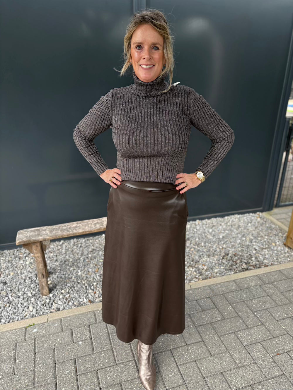 Ribbel coltrui met lurex bruin