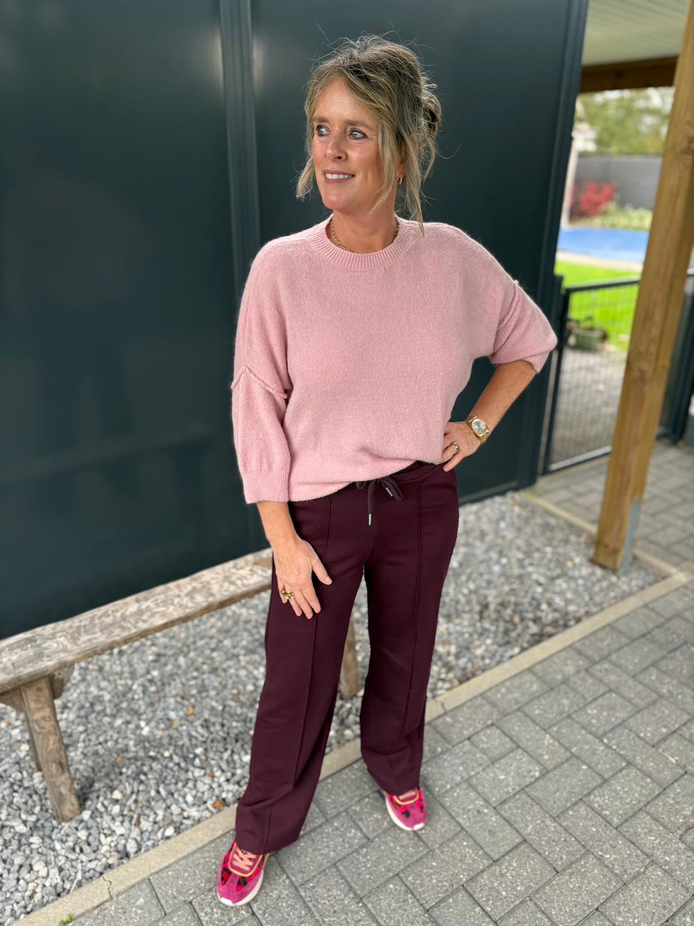 Pantalon elastische taille bordeaux