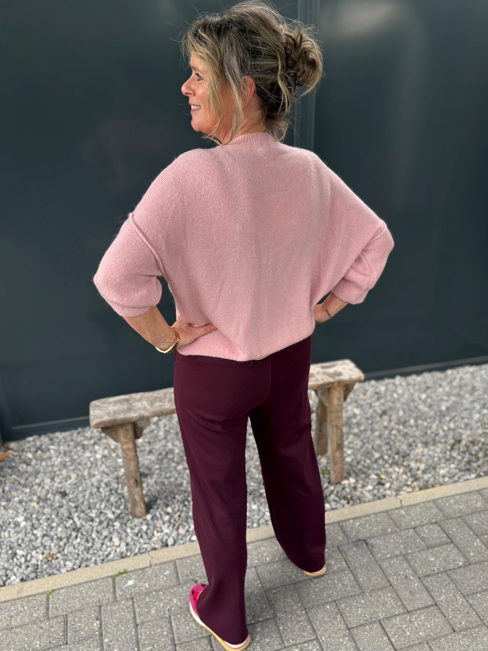 Pantalon met elastische taille bordeaux