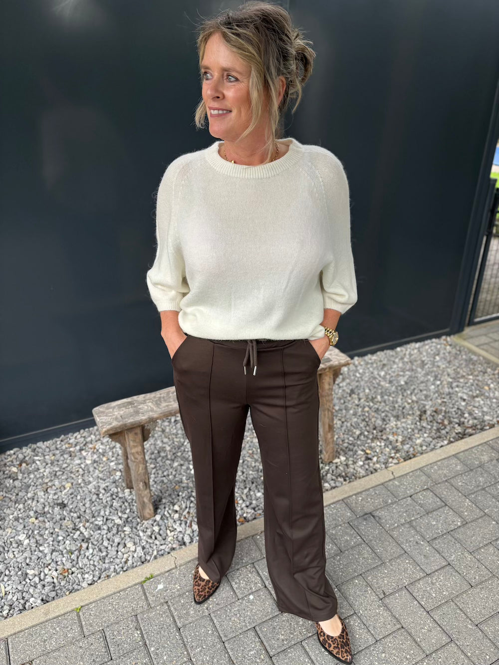 Pantalon elastische taille bruin