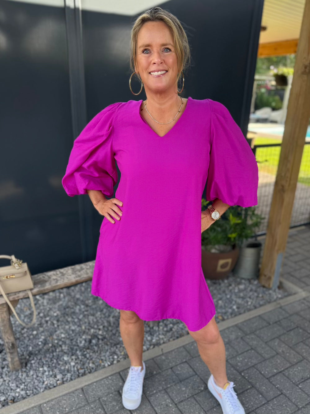 Jurkje met lint en pofmouw