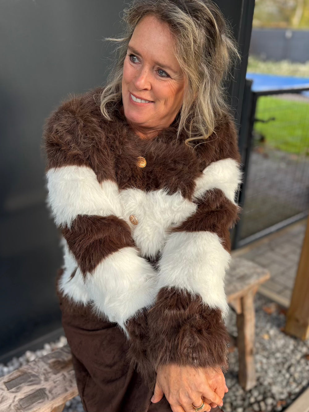 Jasje fake fur bruin wit