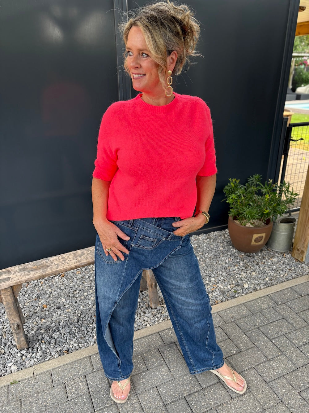barrel jeans met schuine sluiting