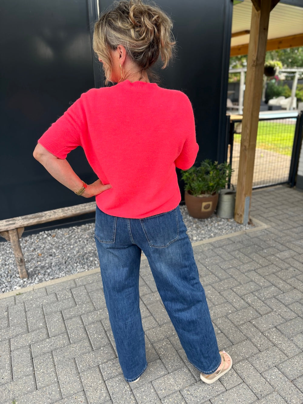 Barrel jeans met schuine sluiting