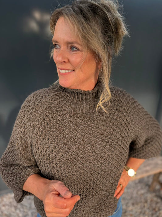 Trui grof gebreid taupe bruin