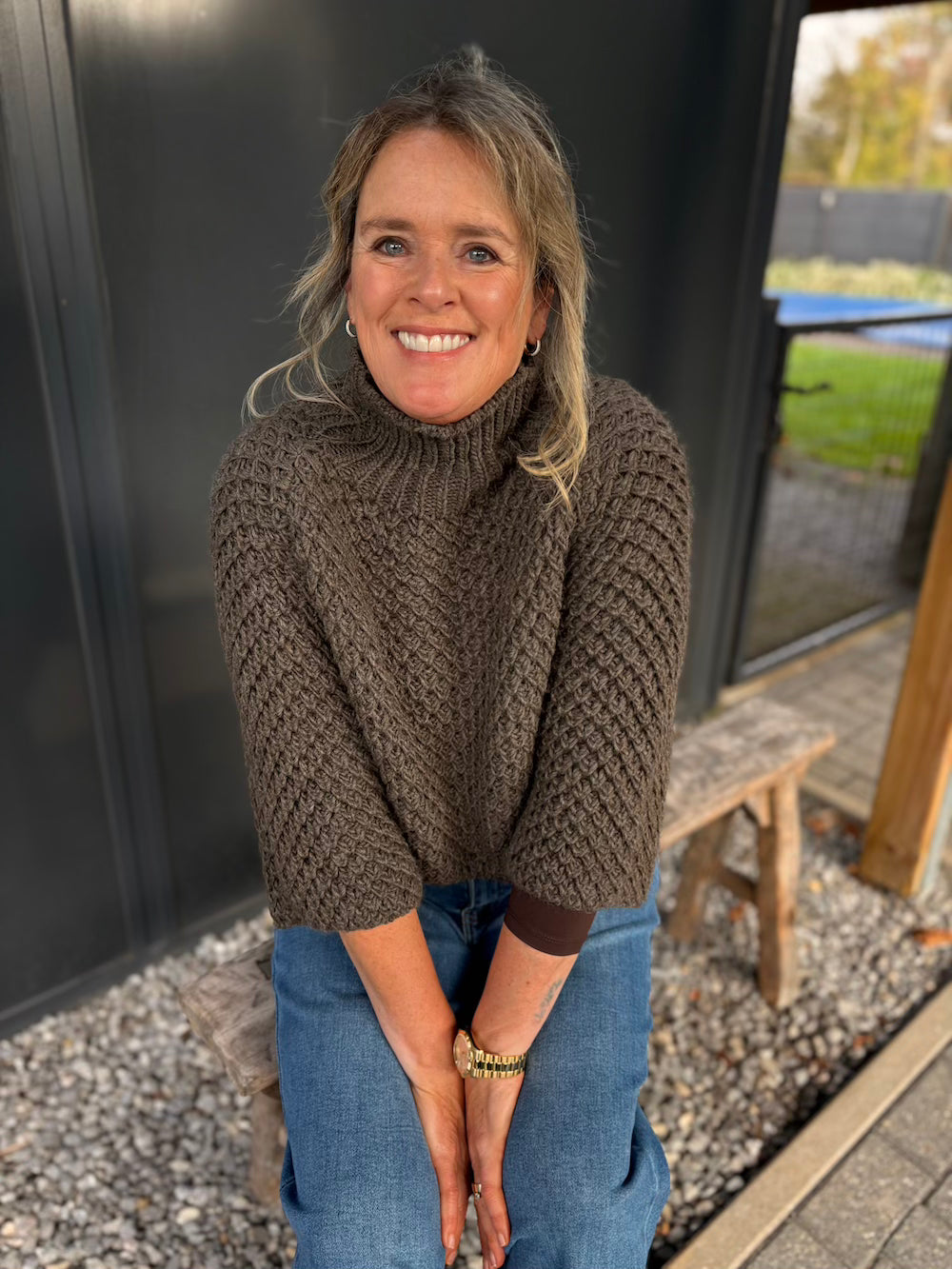 Trui grofgebreid taupe/bruin