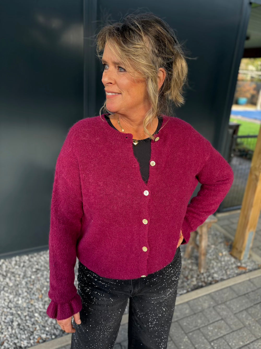 Vestje alpaca froezelmouw bordeaux cyclaam