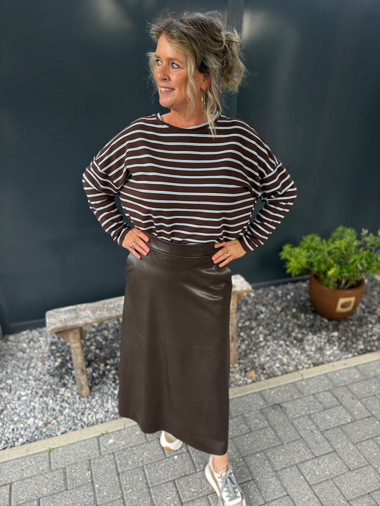 Longsleeve bruin met lichtblauwe streep