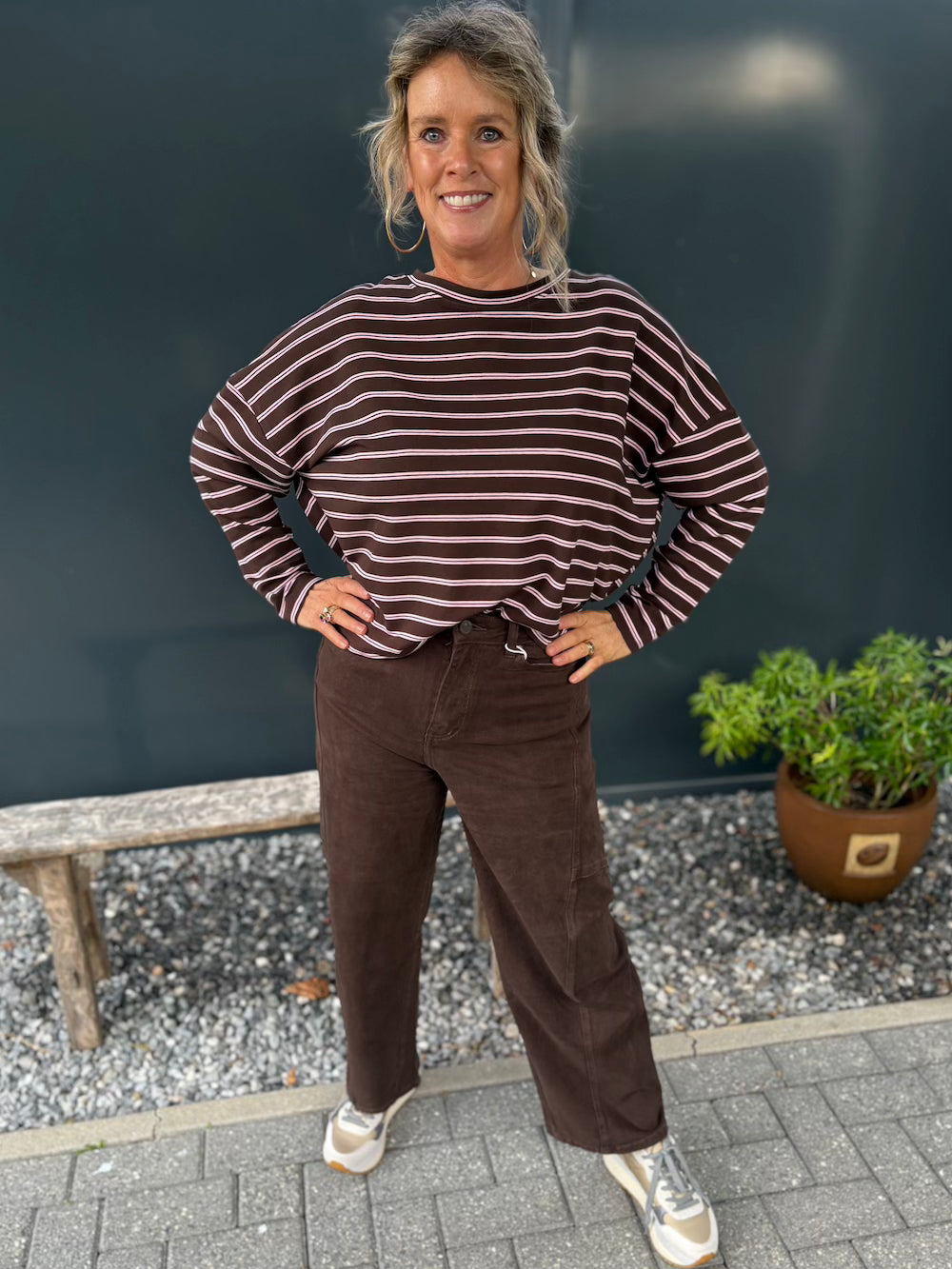 Longsleeve dun gestreept roze