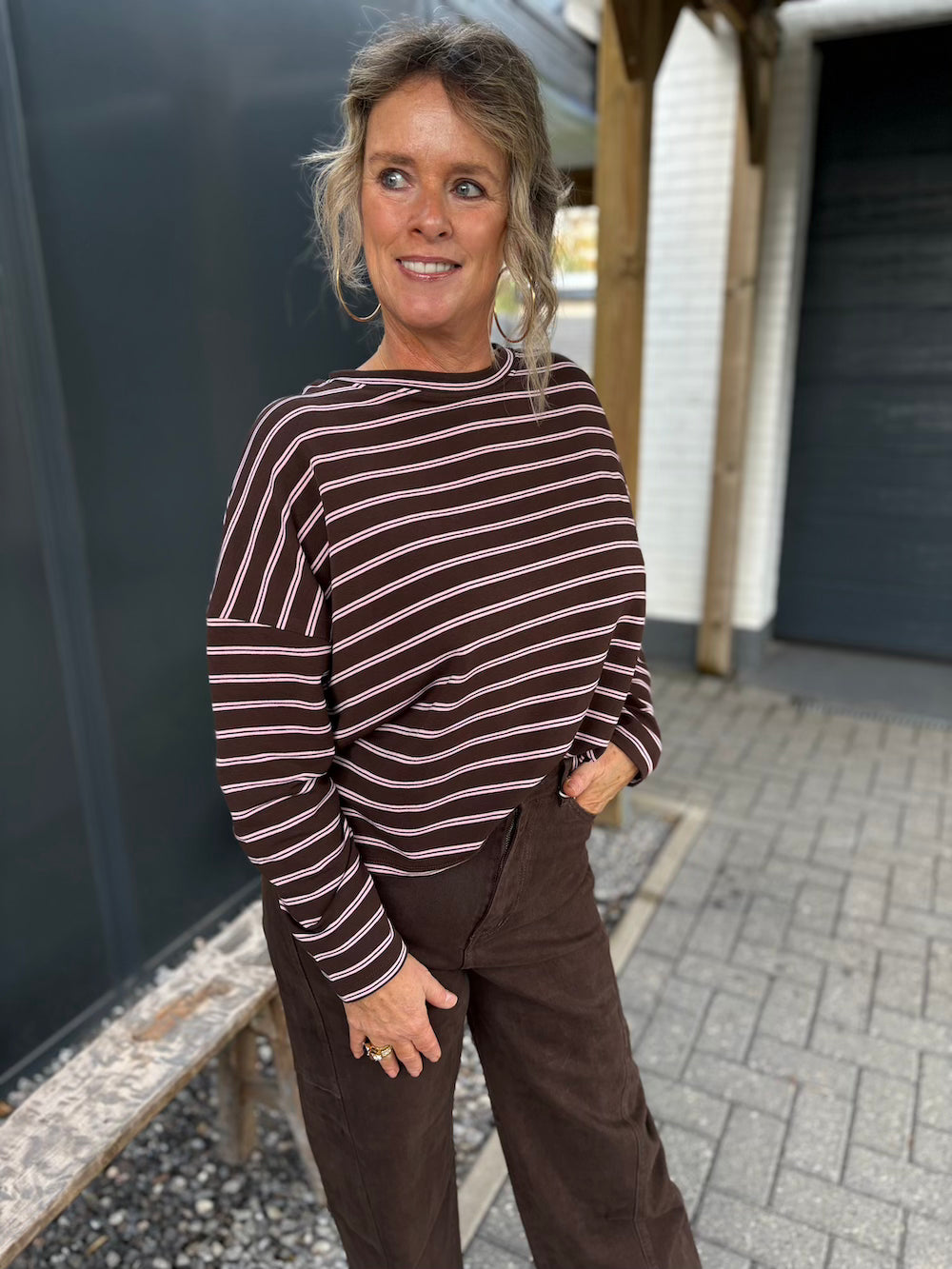 Longsleeve dun gestreept roze