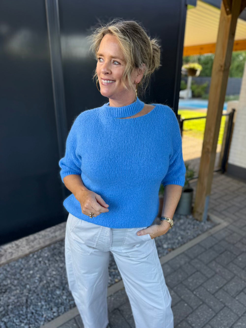 mohair truitje met cut out blauw