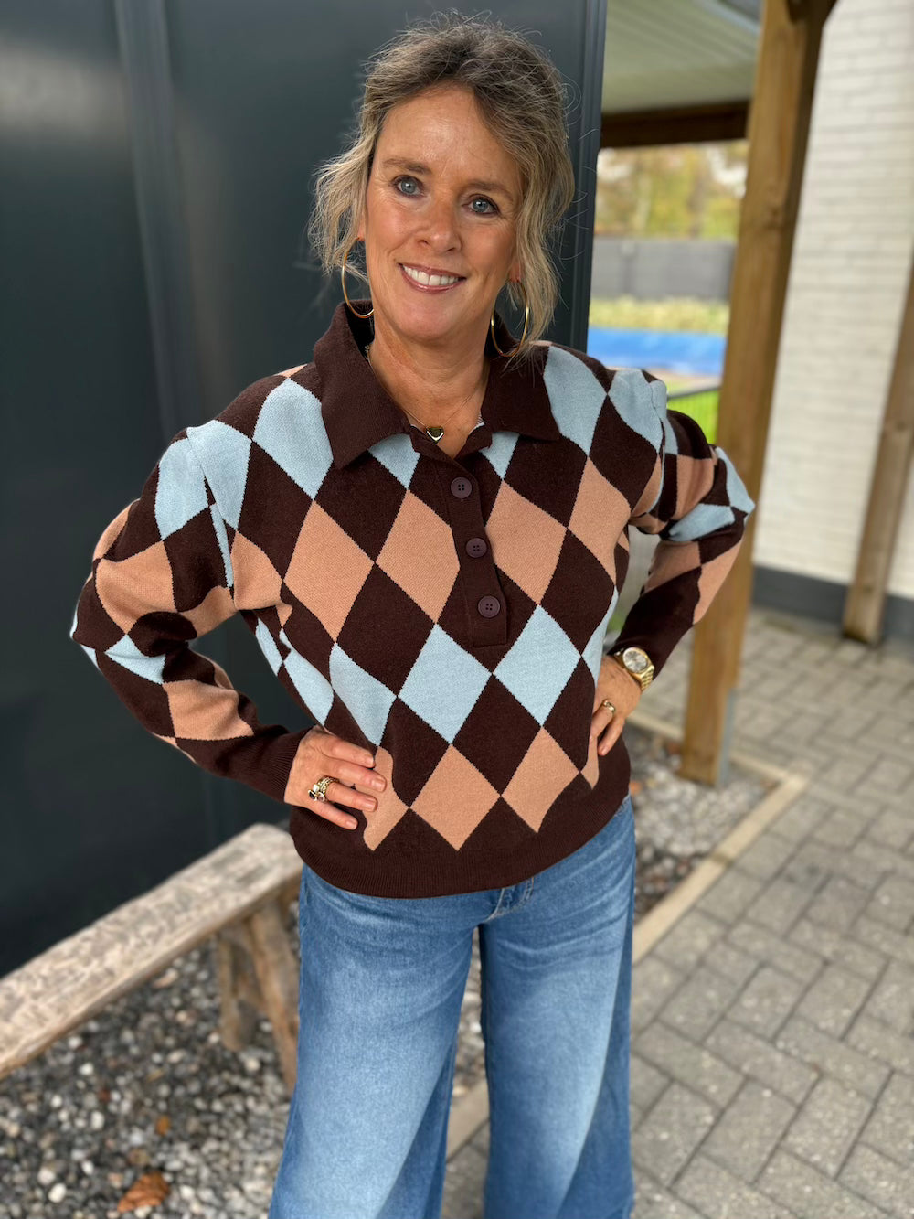 Trui geruit beige blauw bruin