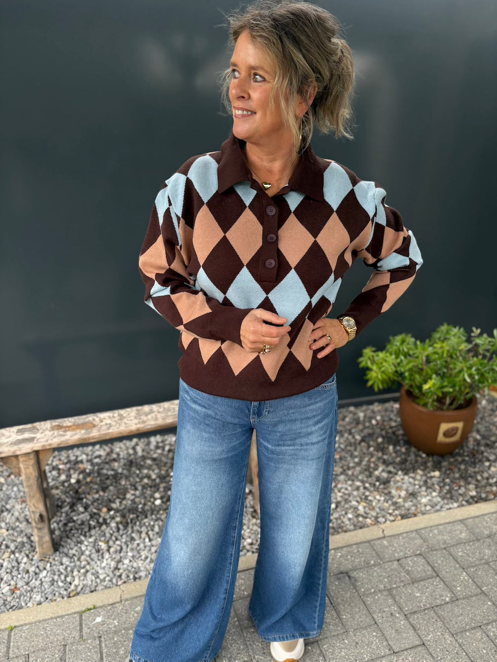 Trui ruit bruin blauw