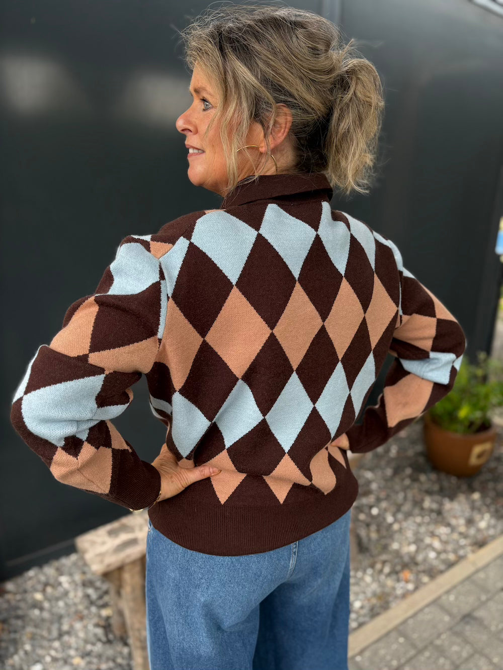 Trui ruit bruin blauw