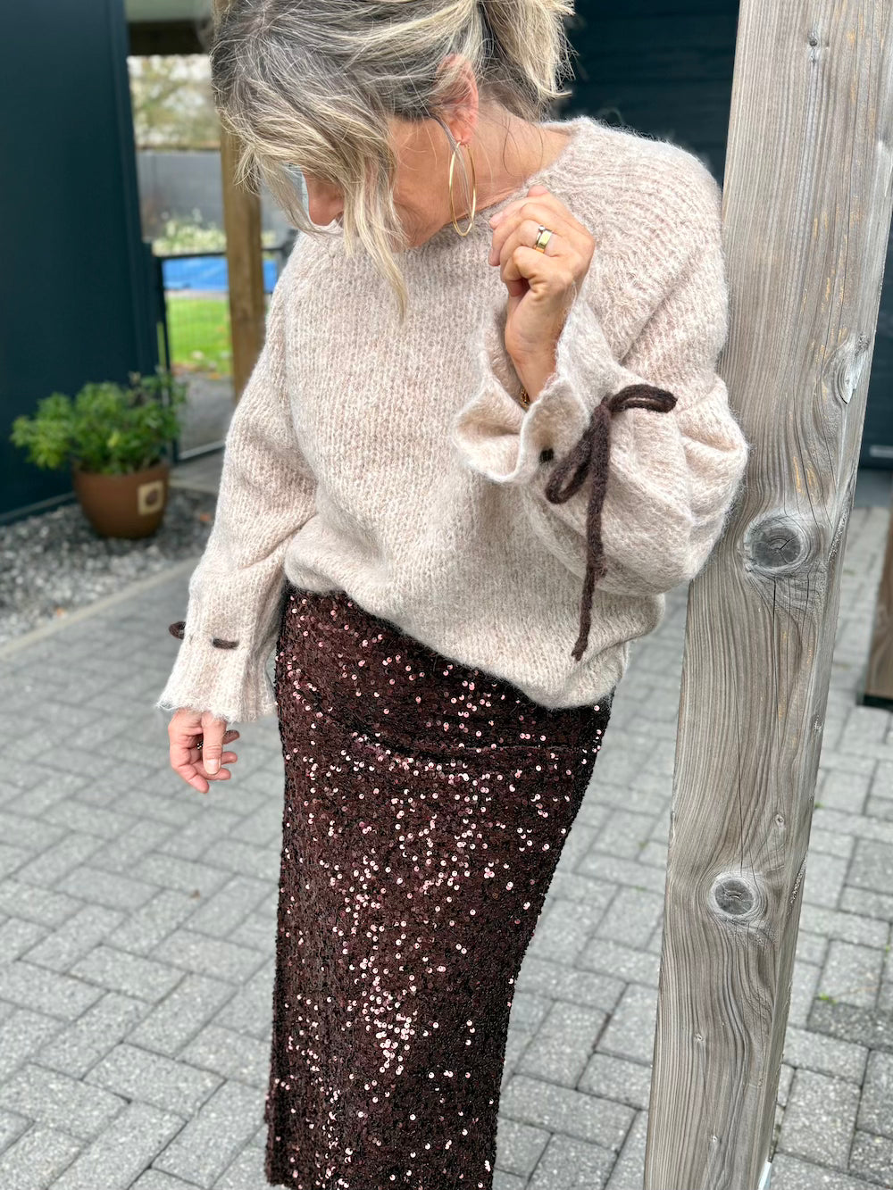 Rok met pailetten bruin