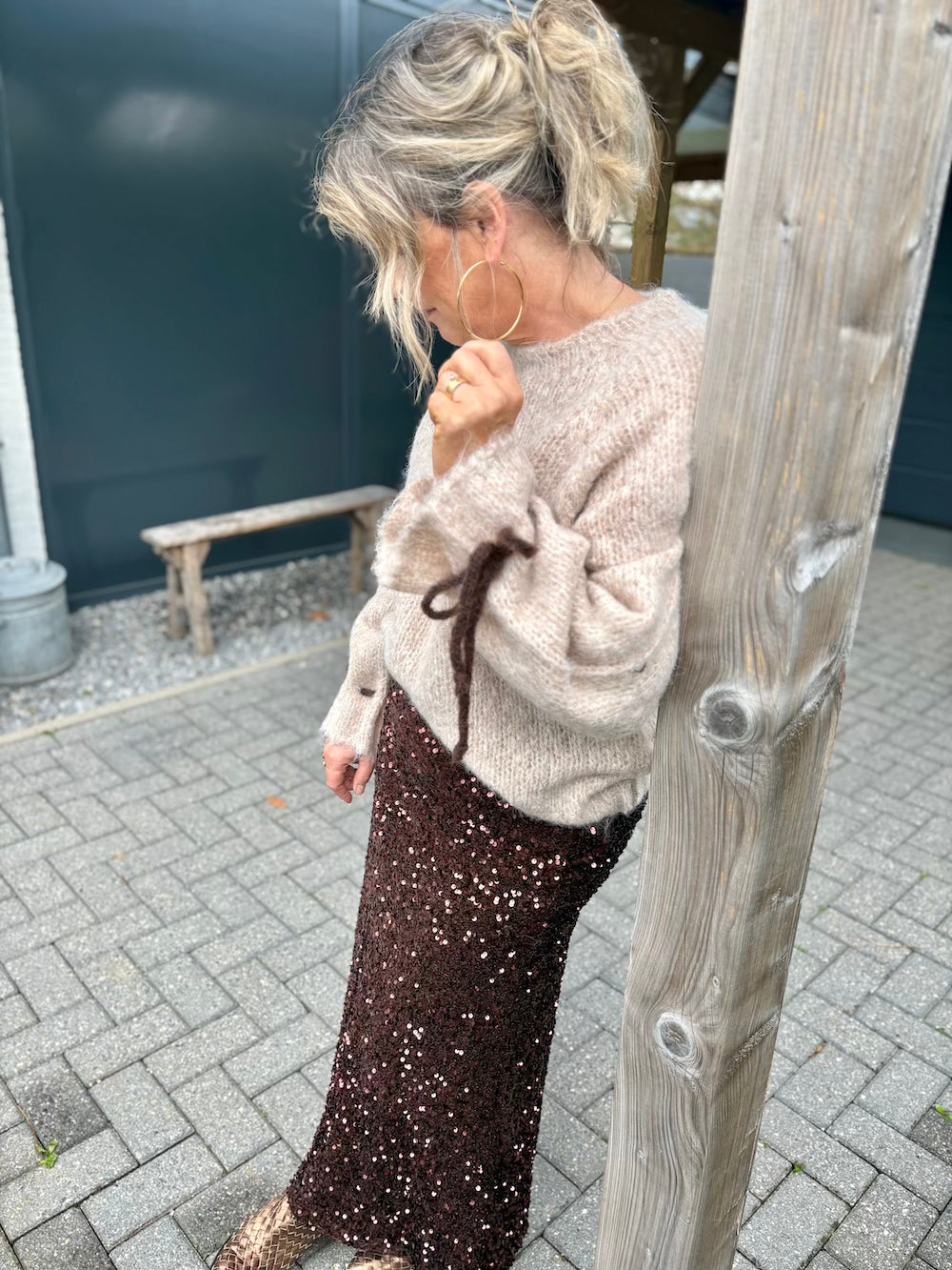 Rok met pailetten bruin