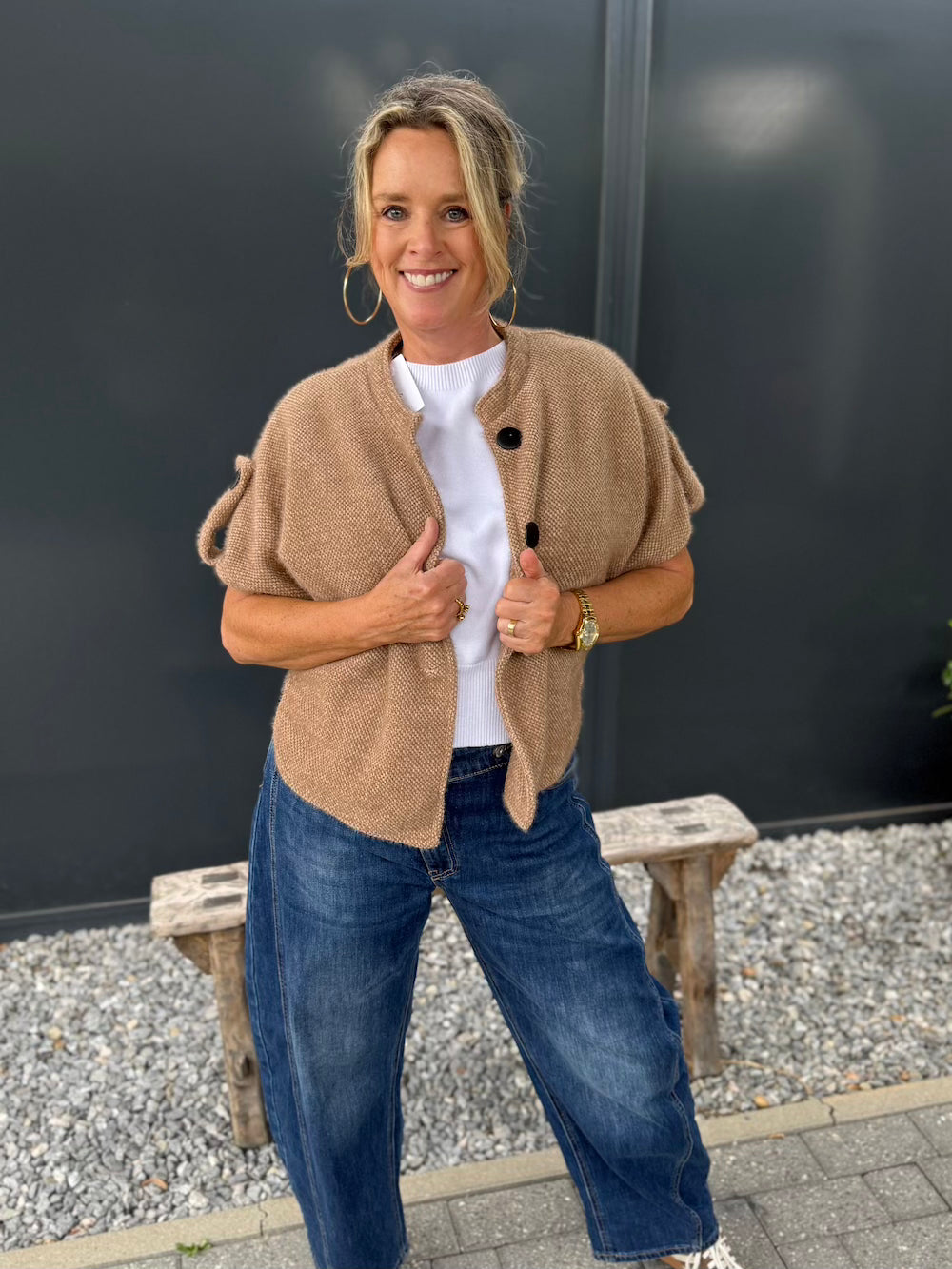 Barrel jeans met schuine sluiting