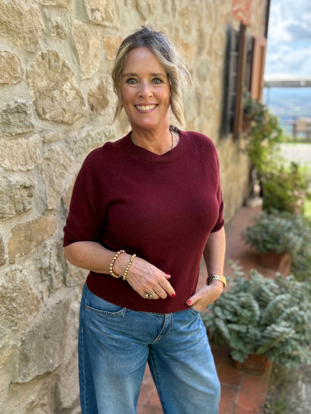 viscose truitje korte mouw marine bordeaux