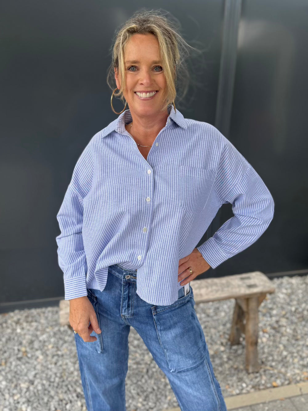 blouse strepen blauw wit met borduursel