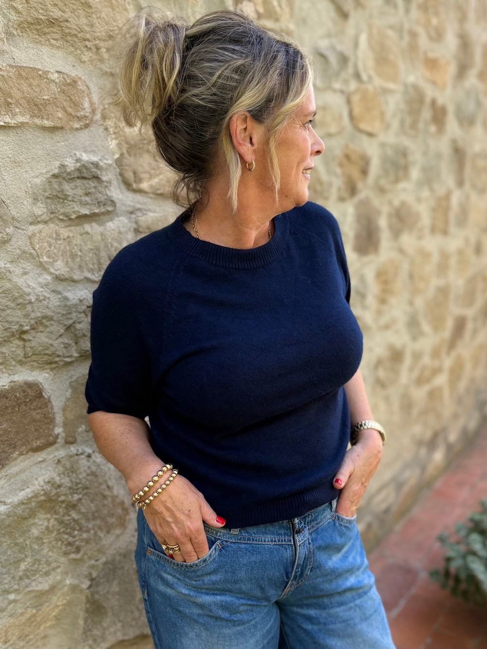 viscose truitje korte mouw marine blauw