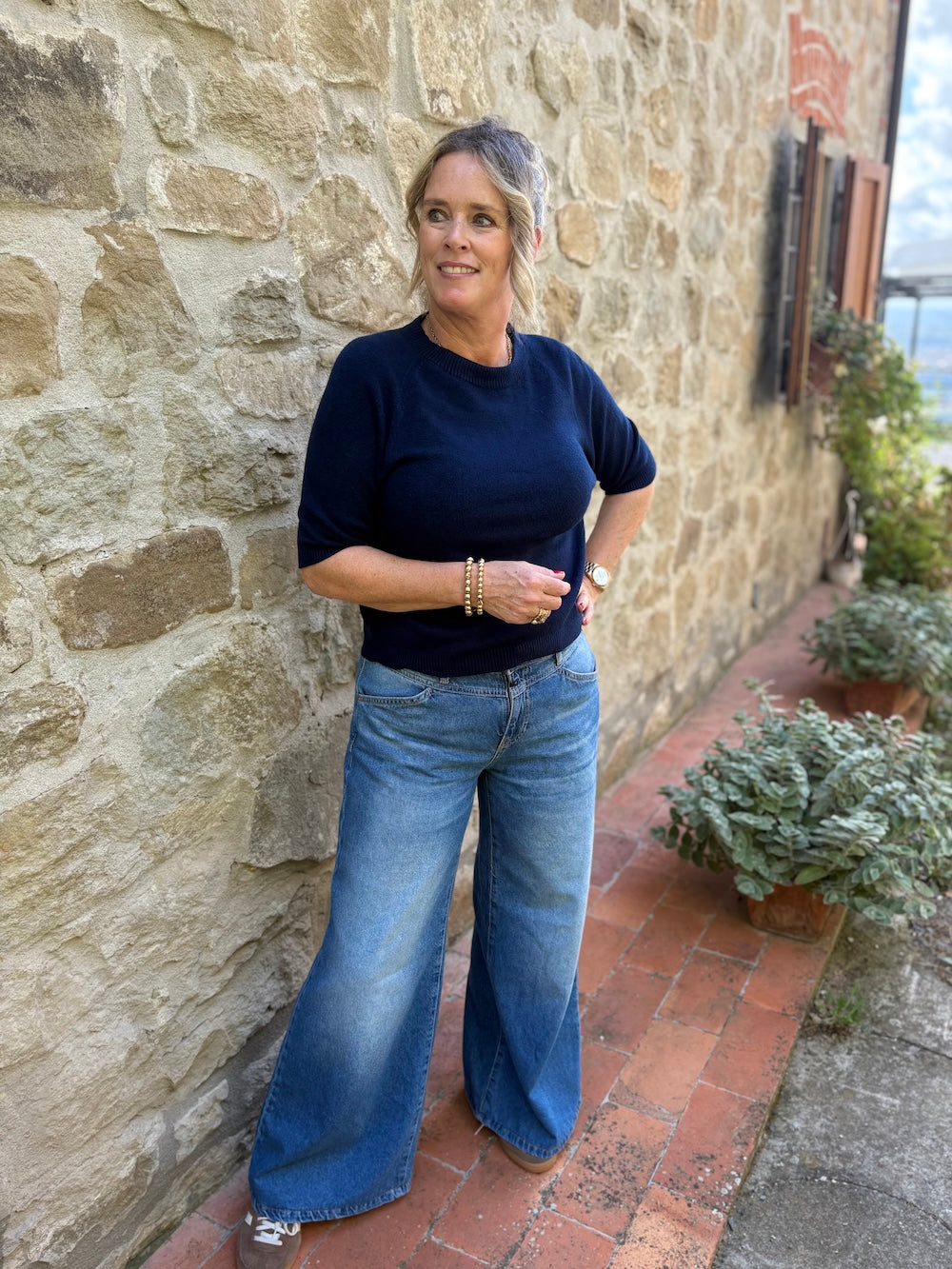 viscose truitje korte mouw marine blauw