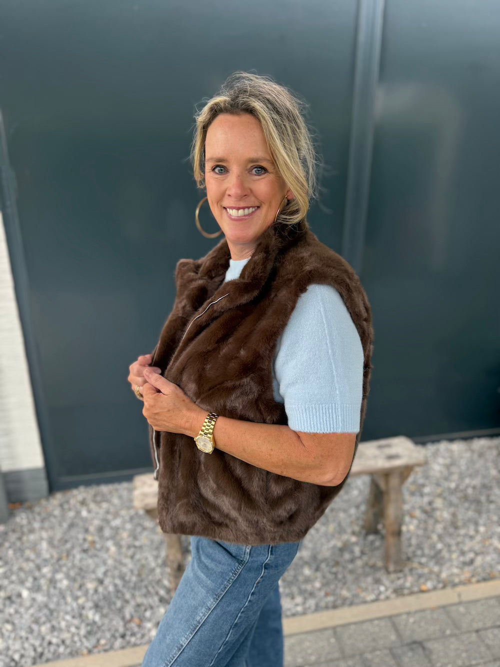 fake fur bodywarmer bruin