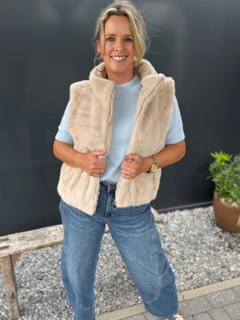 fake fur bodywarmer creme