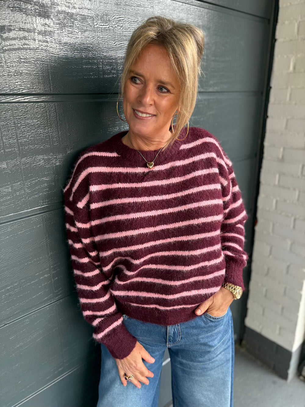 Gebreide trui bordeaux roze