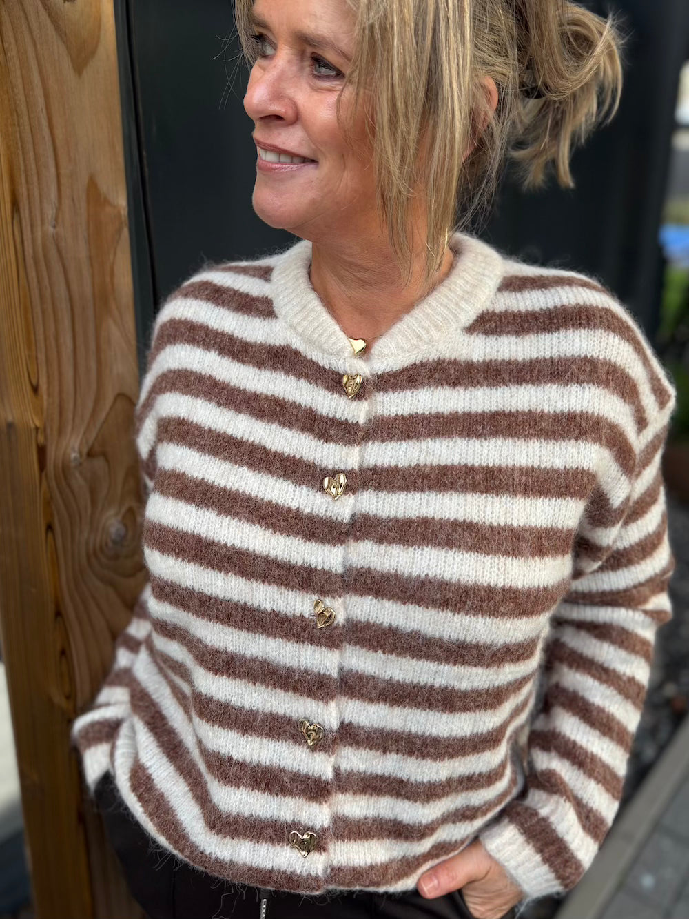 vestje gestreept beige bruin