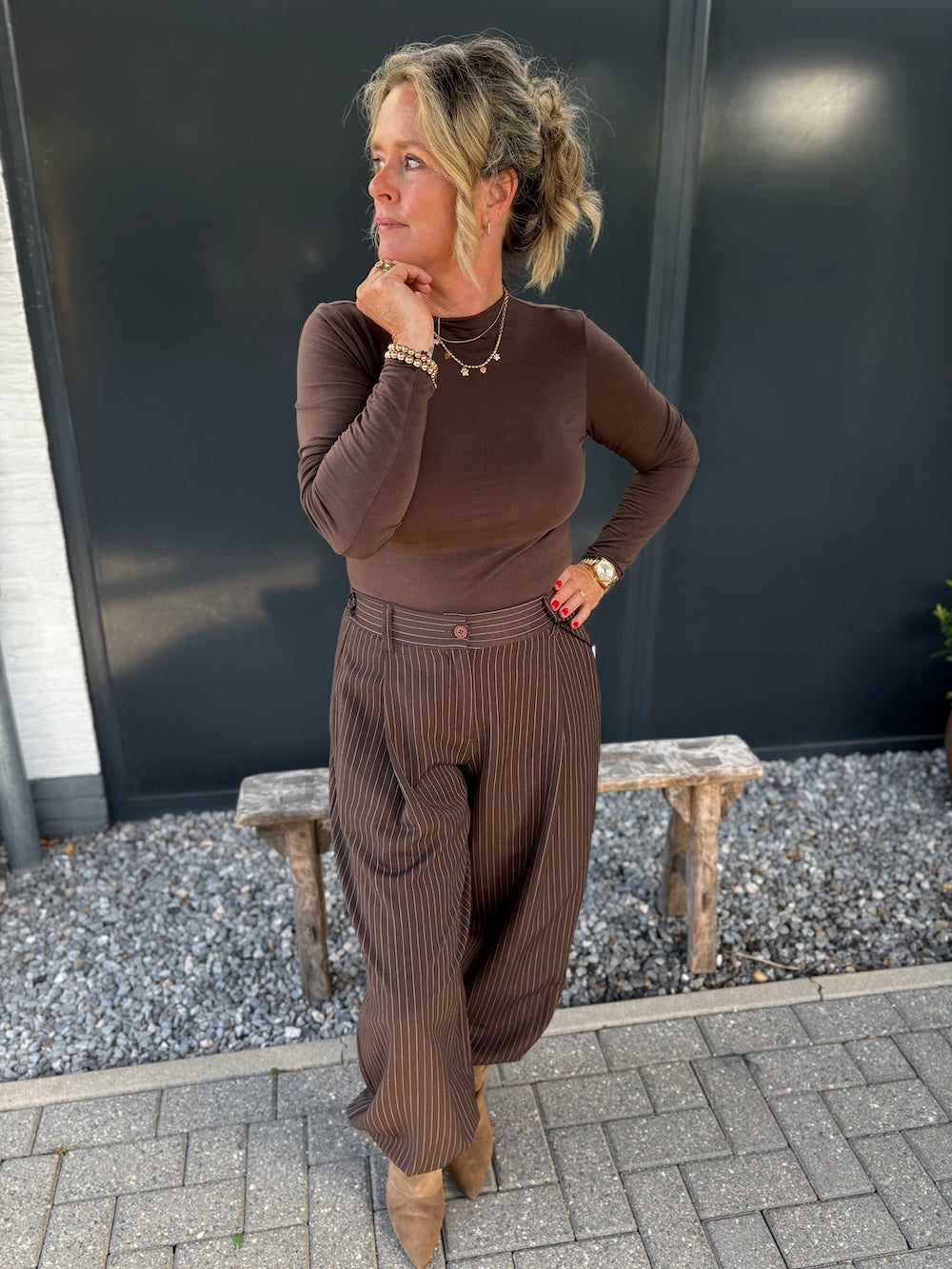 krijtstreep ballon pantalon bruin
