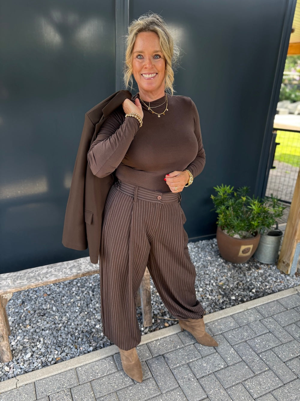 krijtstreep ballon pantalon bruin