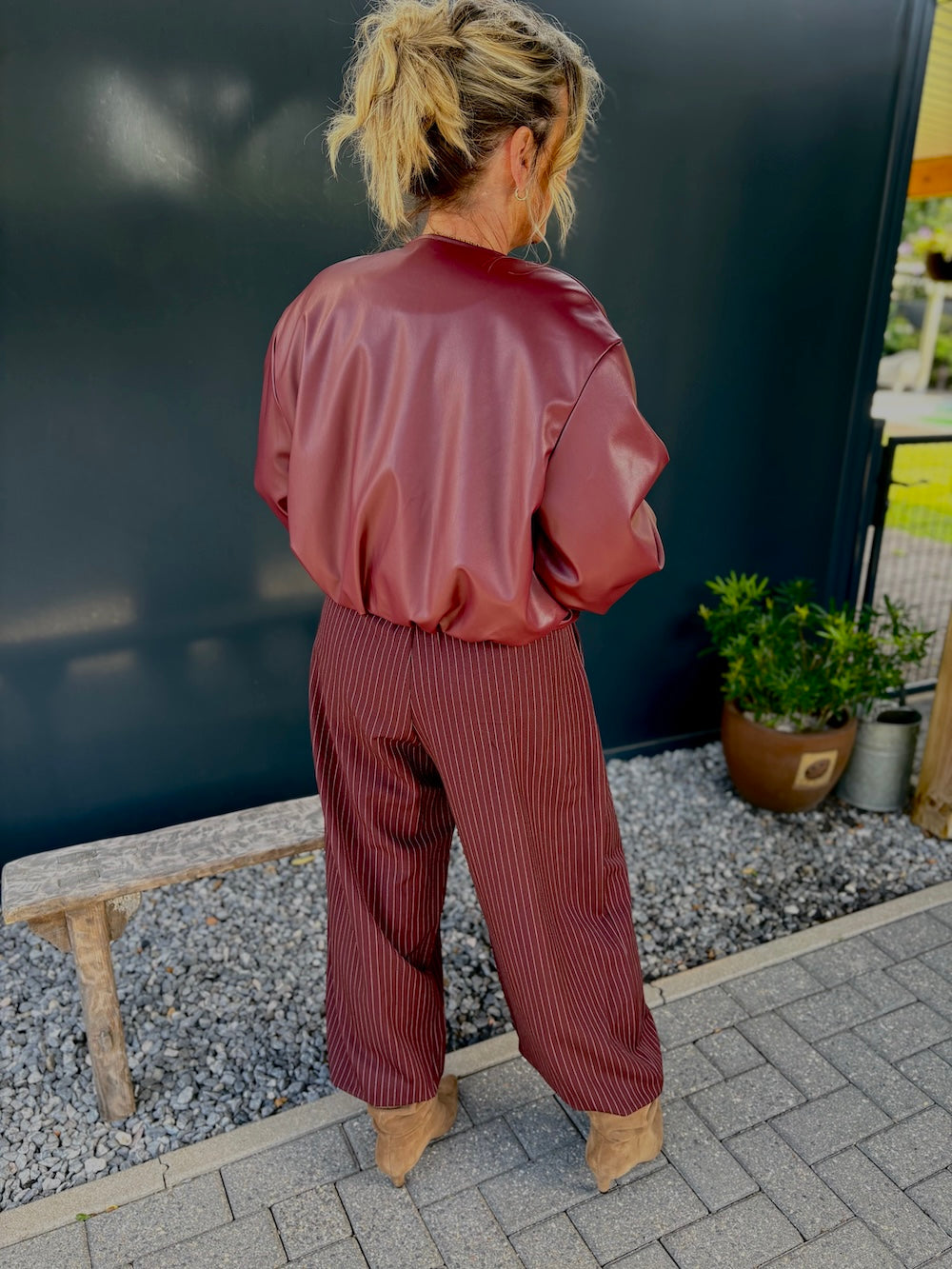 krijtstreep ballon pantalon bordeaux