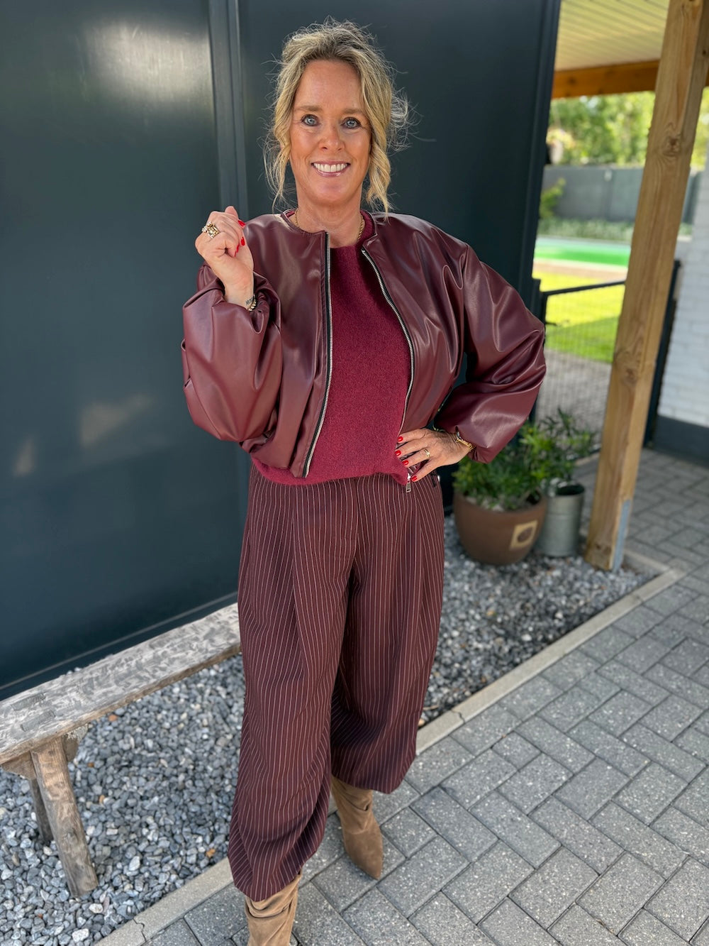 krijtstreep ballon pantalon bordeaux