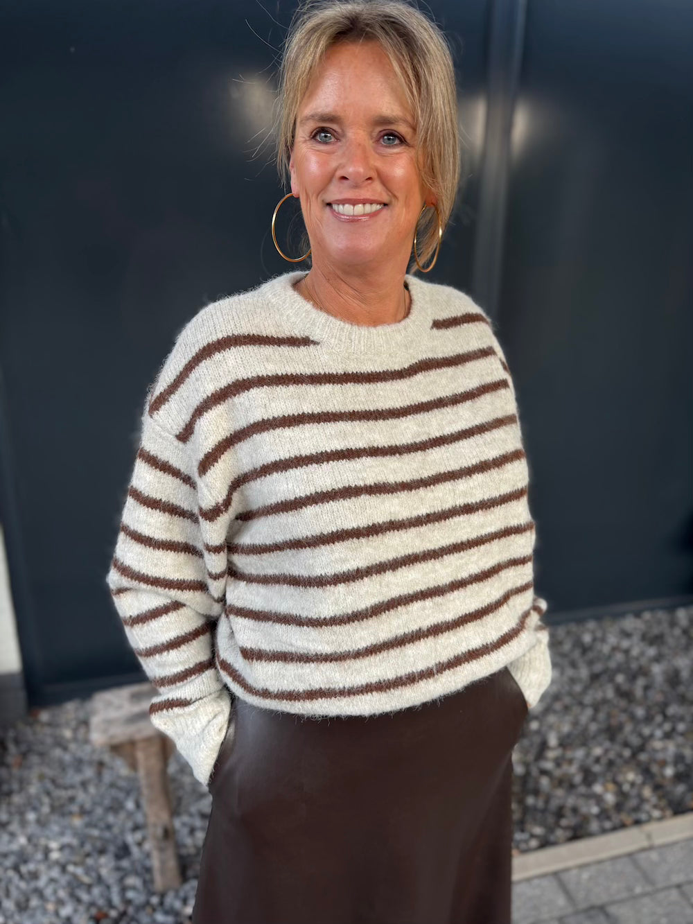 Trui beige bruin gestreept