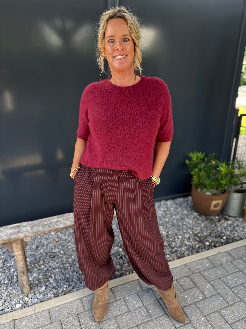krijtstreep ballon pantalon bordeaux