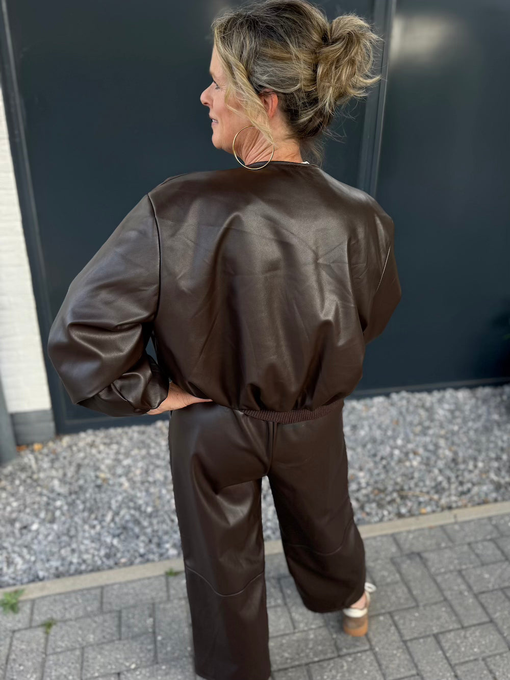 broek met bandplooi 7/8 pu leer bruin
