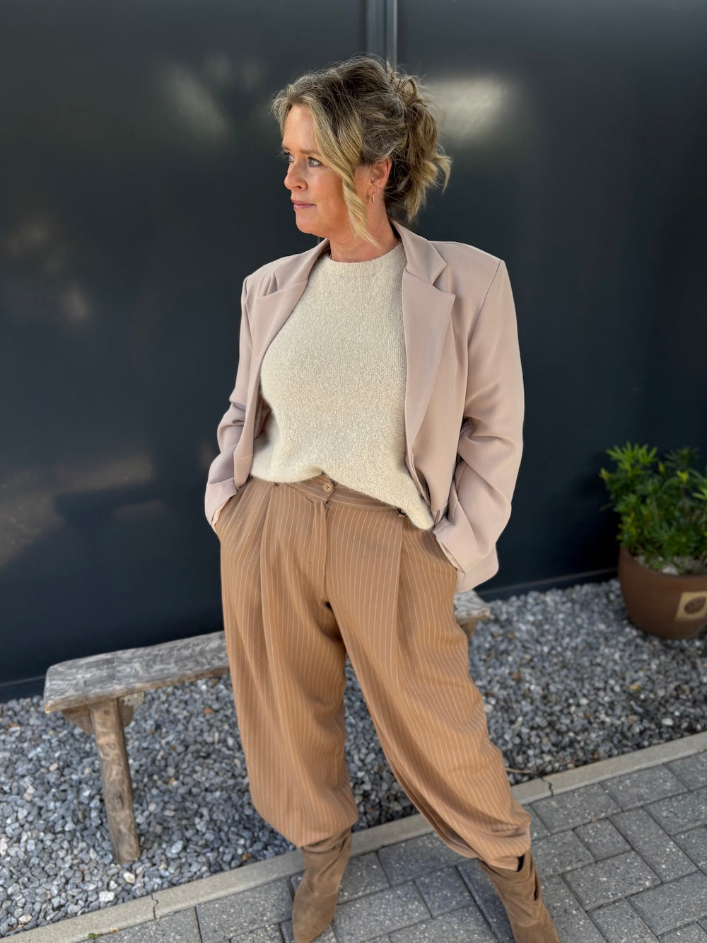 krijtstreep ballon pantalon camel