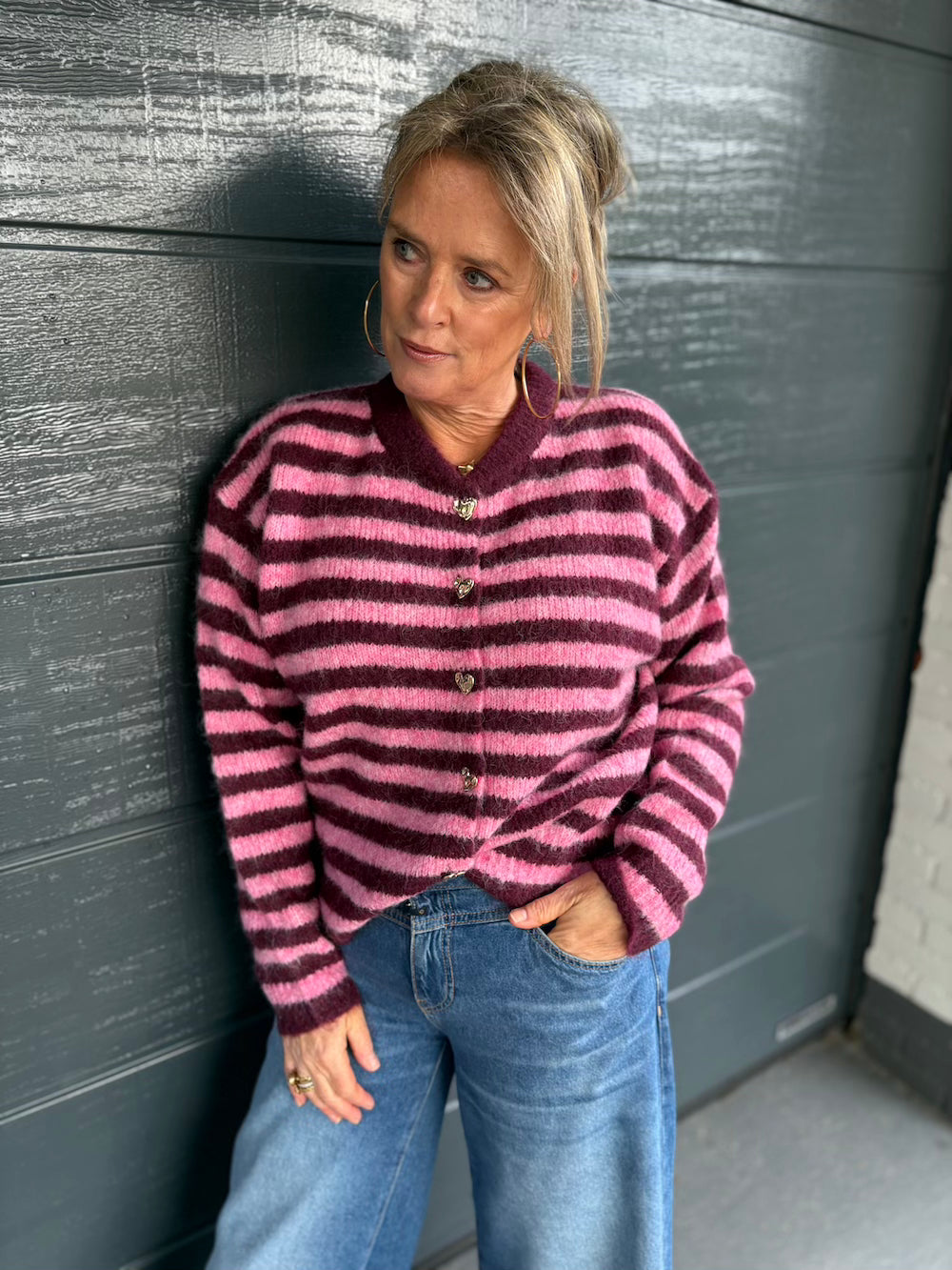 vestje gestreept roze bordeaux