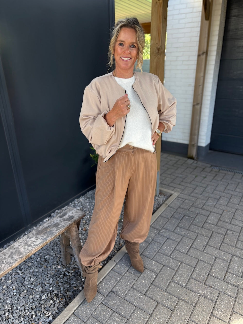 krijtstreep ballon pantalon camel
