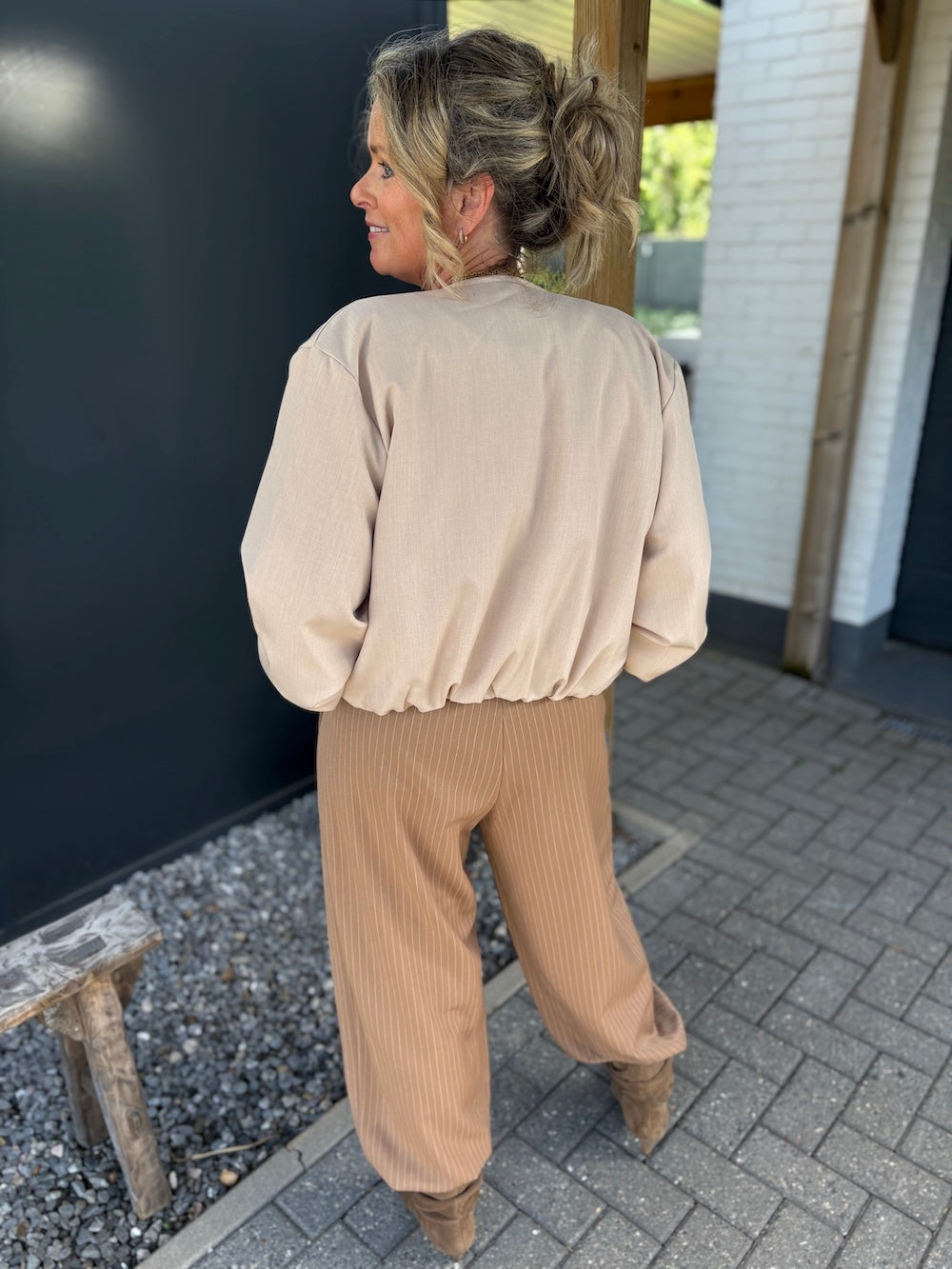 krijtstreep ballon pantalon camel